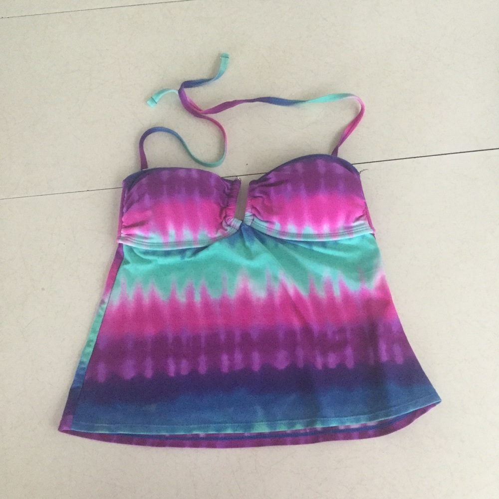 Catalina Putple, Blue, Teal Watercolor Halter Tankini Size S Swim Pool Summer